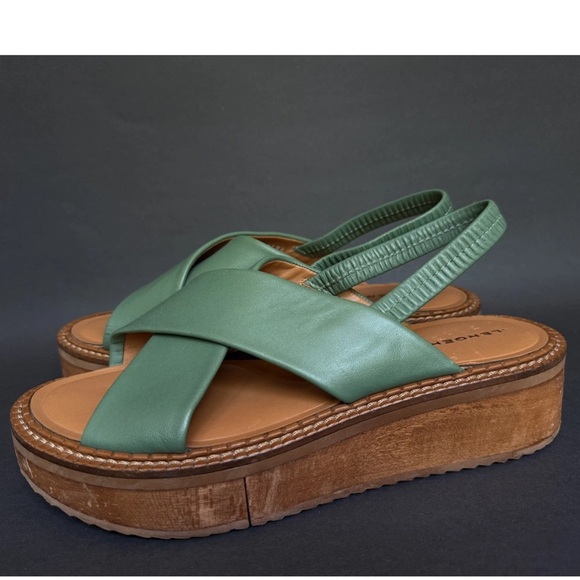 Robert Clergerie Freedom Platform Women’s Sz 8.5 Green Leather/Wood Sandals - Picture 2 of 6